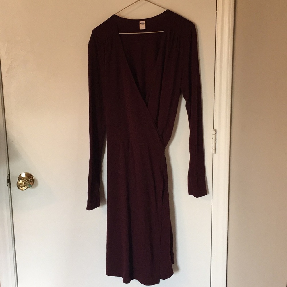 Old Navy asymmetrical burgundy wrap dress - Picture 2 of 8